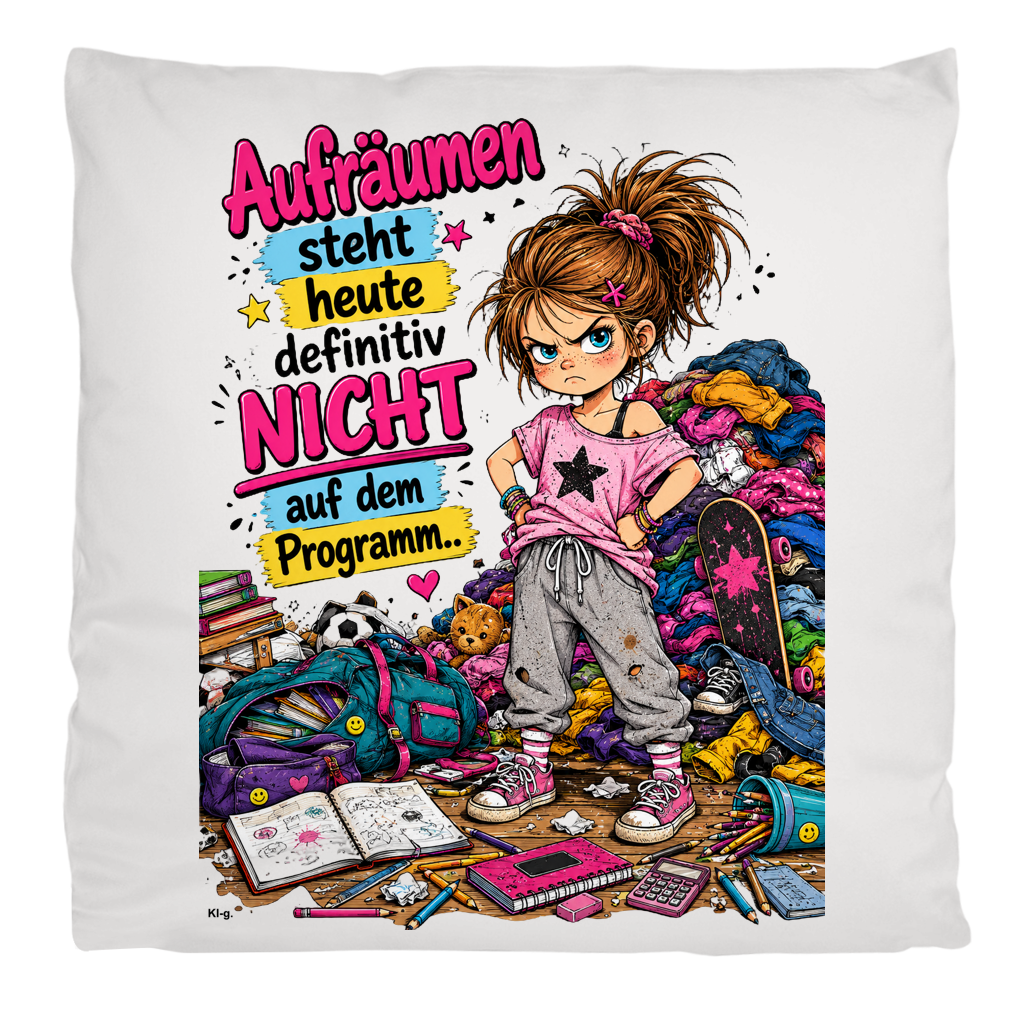 Kopfkissenbezug flauschig "Aufräumen, nein danke!"
