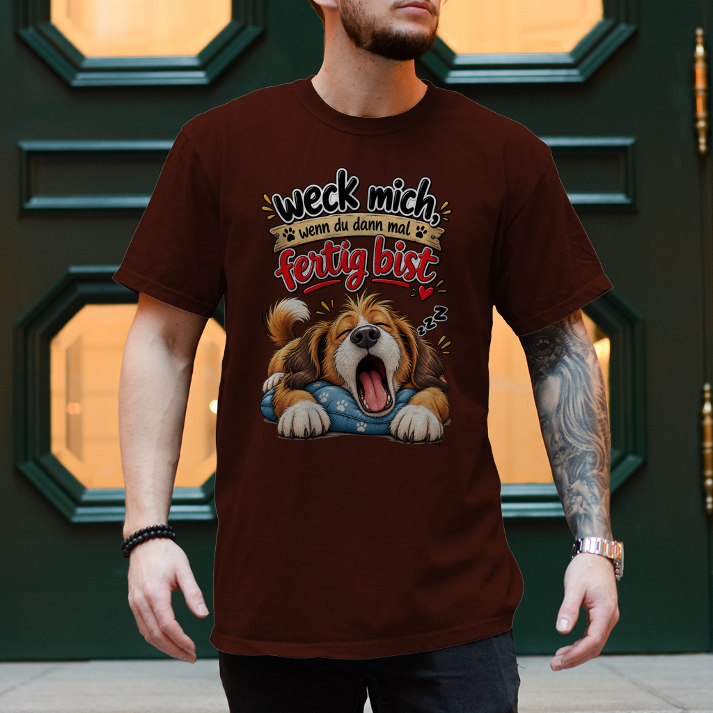 Herren T-Shirt  Hund "weck mich..."