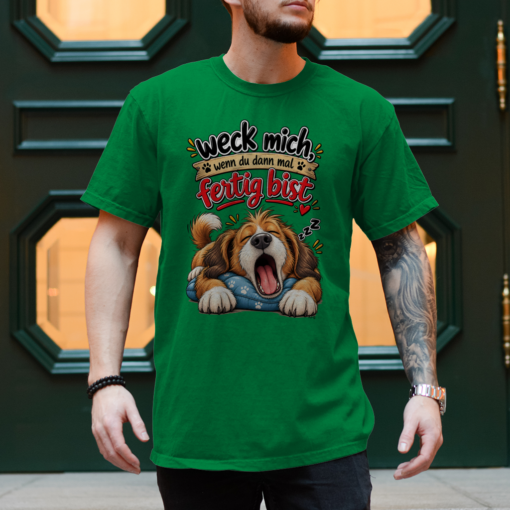 Herren T-Shirt  Hund "weck mich..."