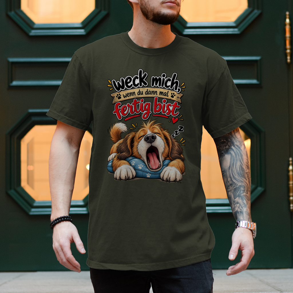 Herren T-Shirt  Hund "weck mich..."