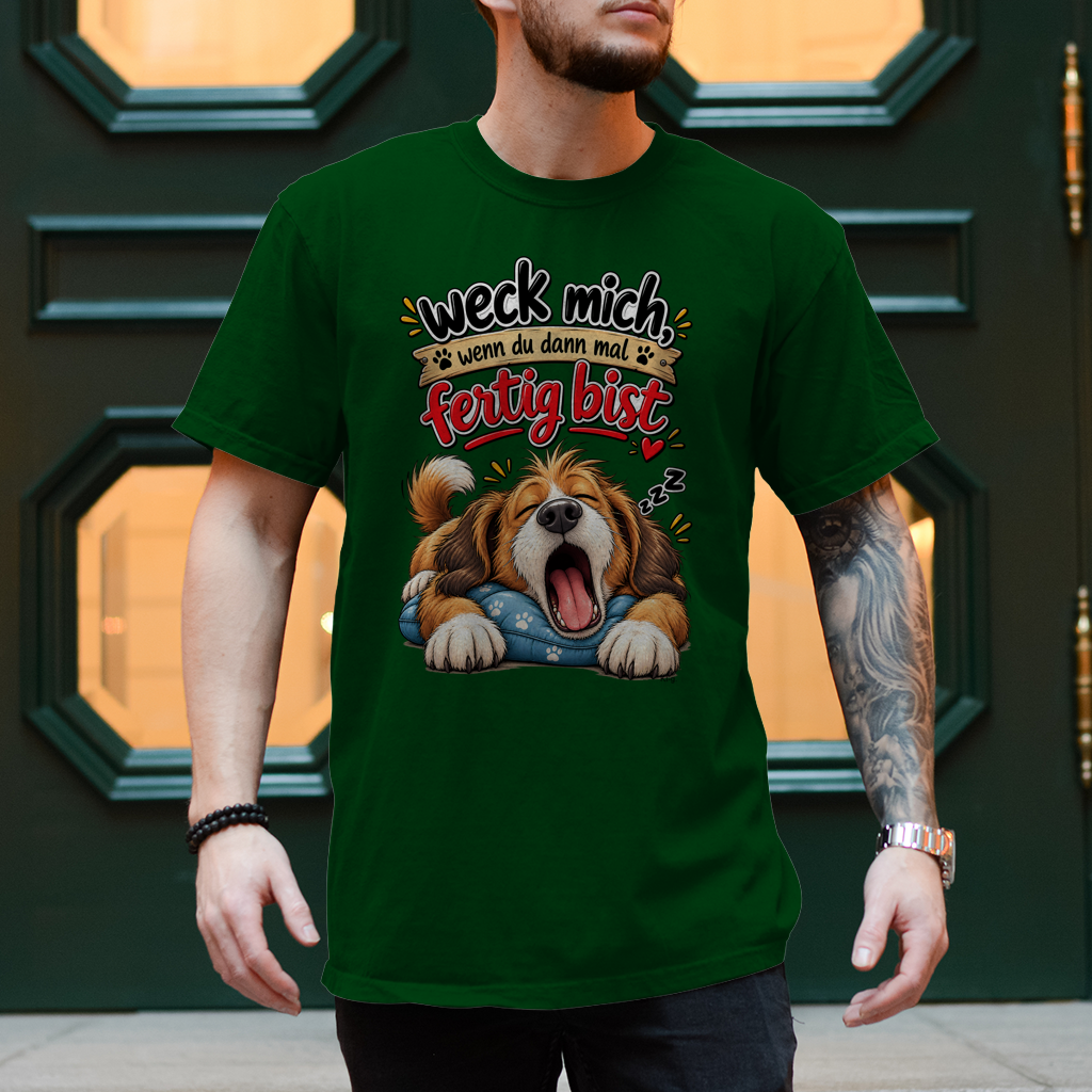 Herren T-Shirt  Hund "weck mich..."