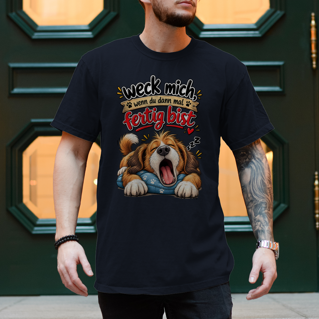 Herren T-Shirt  Hund "weck mich..."