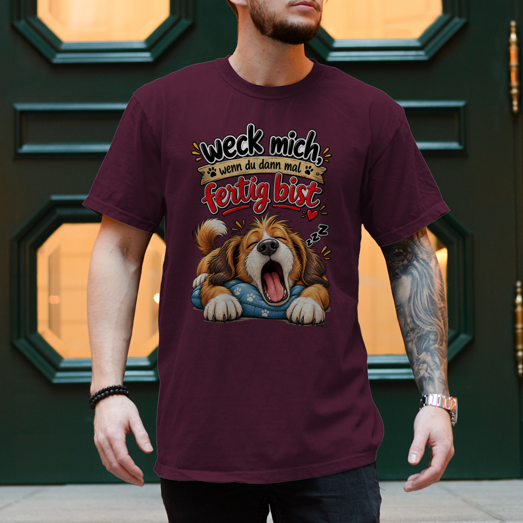 Herren T-Shirt  Hund "weck mich..."